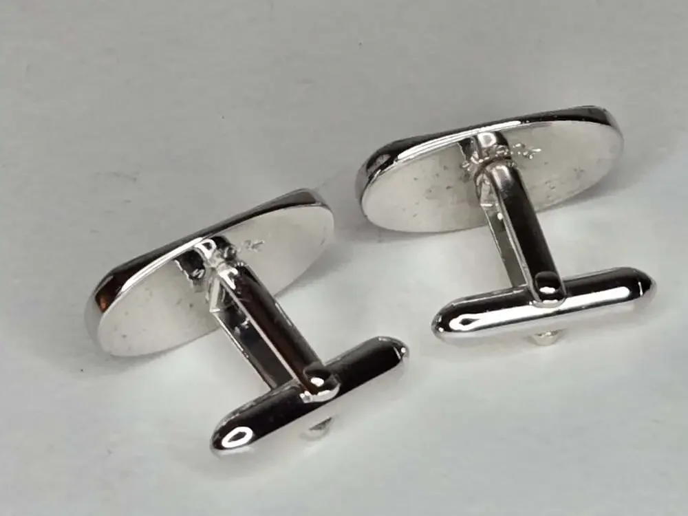 Vintage Swank Mid-Century Modern Oval Cufflinks with Geometric Pattern